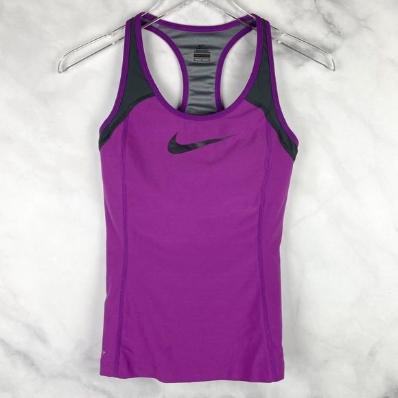 Nike Dri-Fit Scoopneck Bra Racerback Active Tank Top Purple Black M - Picture 1 of 9